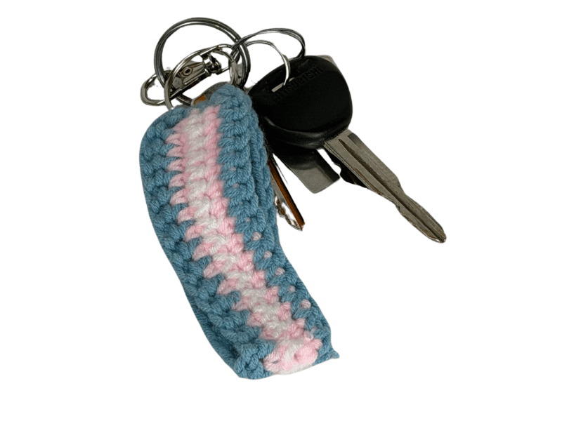 Crochet Trans Flag Keyring