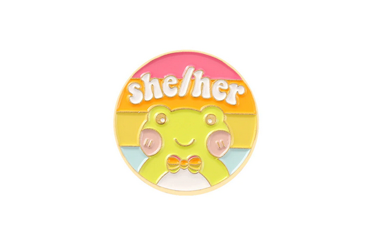 She/Her Froggy Pronoun Pin